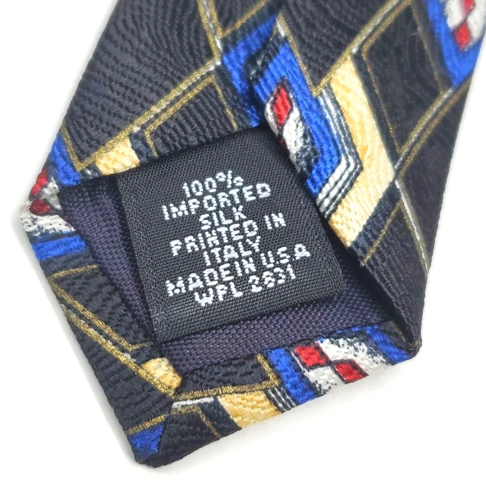 GIANFRANCO RUFFINO Black Cream Geometric Silk Tie EUC